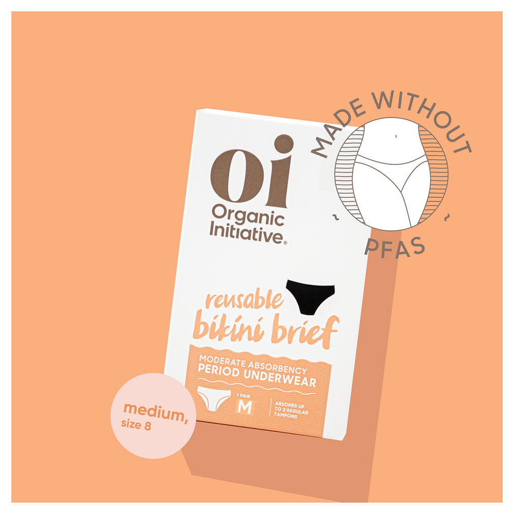Organic Initiative Reusable Period Underwear Bikini Medium for Leak Protection Comfort and Menstrual Care 1Ea